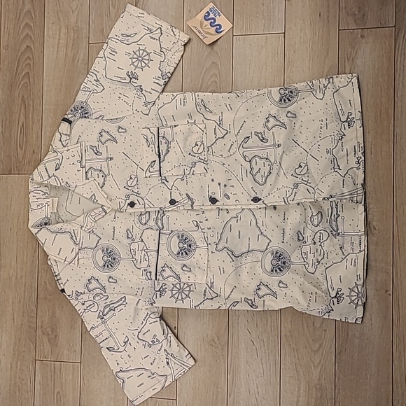 JANTZEN White Hawaiian Islands Nautical Map USA Sz S Button Up Shirt VTG 60s NEW - Picture 6 of 10